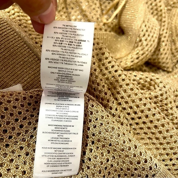 MICHAEL KORS Metallic Gold Knit Kaftan Poncho Med Business Casual EUC Designer - Picture 12 of 14